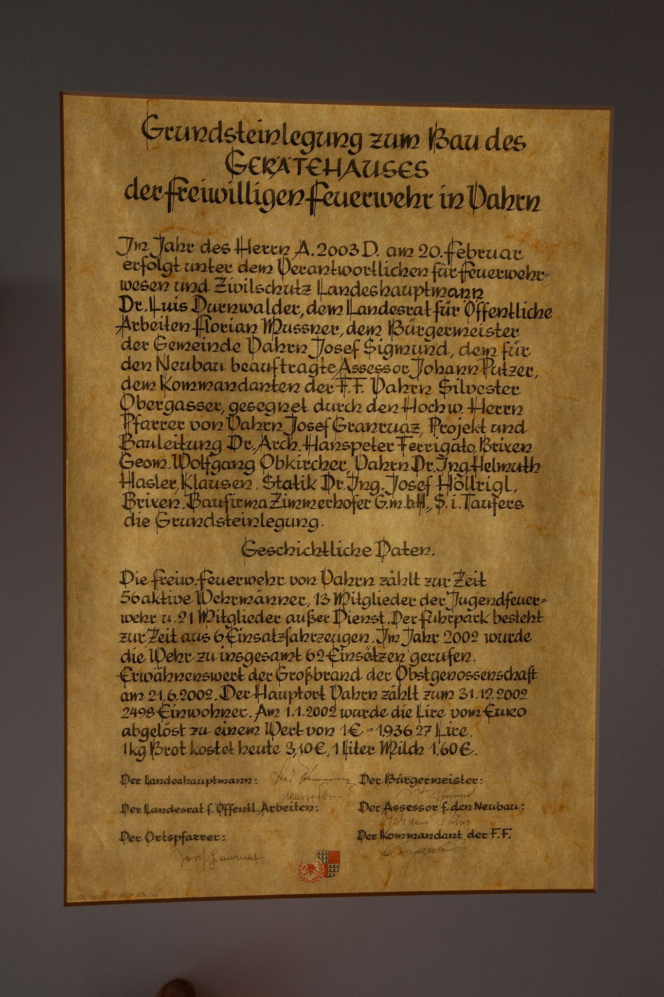 Das Schreiben im Grundstein